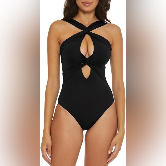 BECCA Women's Standard Color Code One Piece Swimsuit, High Neck, Black Medium - Picture 2 of 9